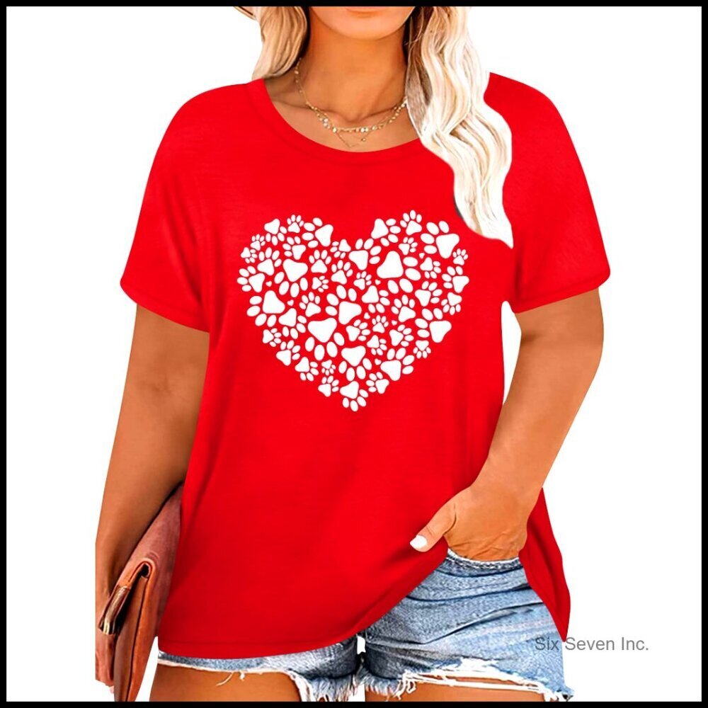 Oversized Heart Print Graphic Tee Casual Tops Plus Size Valentine's Day Shirt